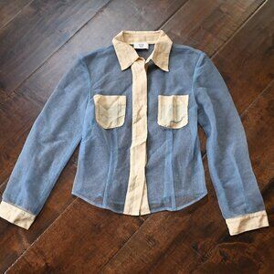 Maryam Nassir Zadeh Blue/Cream Corsetted Button Up Shirt, XS